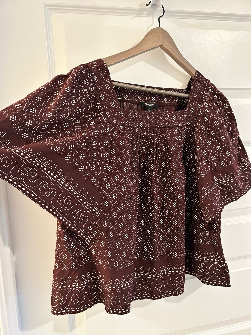 Madewell Flutter Sleeve Top Brown Plum Size XL - Picture 3 of 14